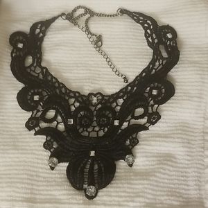 Black lace and rhinestone necklace